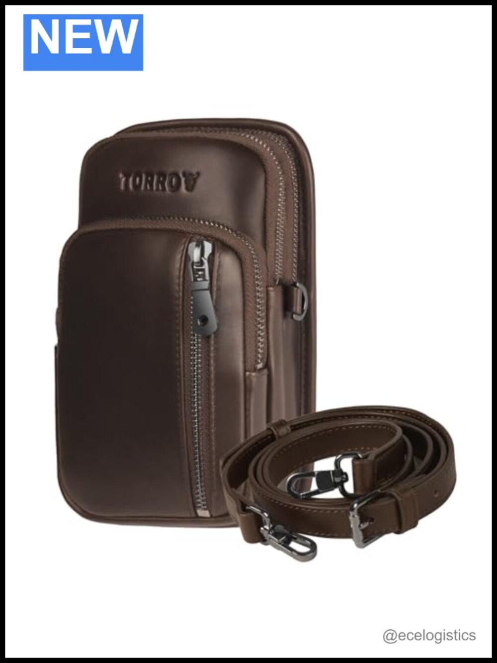 Genuine Leather Crossbody Phone Bag with Adjustable Strap, 3 Zippered